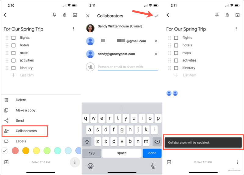 Dodajte suradnika za dijeljenje bilješki u Google Keep Mobileu