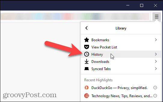 Odaberite Povijest u Firefoxu
