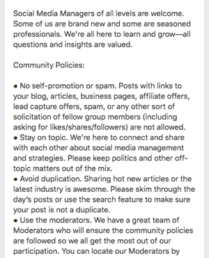 Evo primjera pravila Facebook grupe.