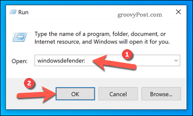 Otvaranje sustava Windows Security pomoću programa Run na Windowsu