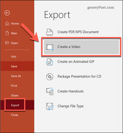 Izvoz PowerPointa u videozapis na sustavu Windows