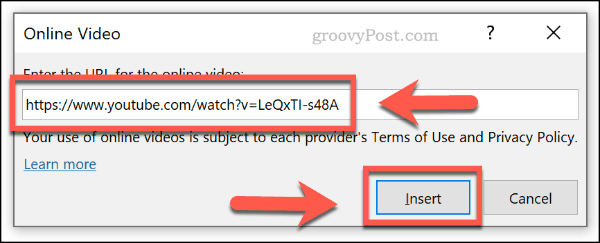 Umetanje mrežnog videozapisa putem URL-a u PowerPoint
