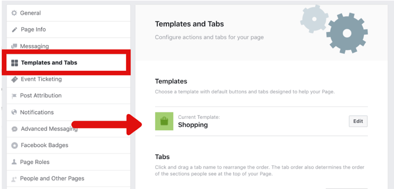 kako promijeniti Facebook stranicu u Shopping predložak u Postavkama