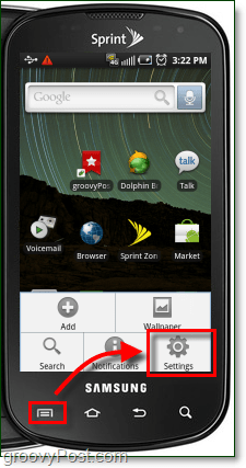 Android postavke s gumba vanjskog izbornika
