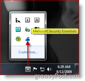 Ikona / pokretanje programske trake programske trake Microsoft Security Essentials