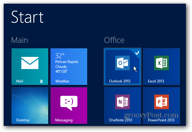 Početni zaslon sustava Office