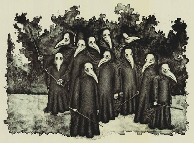 Ilustriranom metodom zaštite od kuge, koja je postala raširena u srednjem vijeku, ljudi su spriječili širenje bakterija ovim maskama