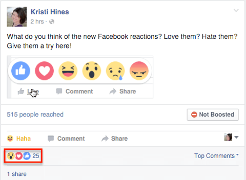 facebook reakcije na post