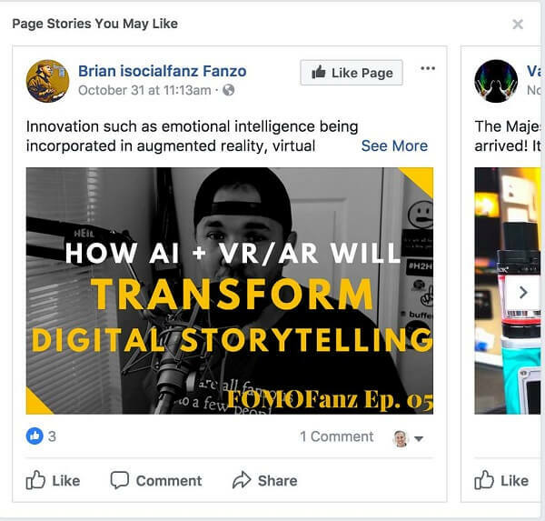 Facebook preporučuje "Priče sa stranice koje vam se mogu svidjeti" između postova u vašem feedu vijesti.