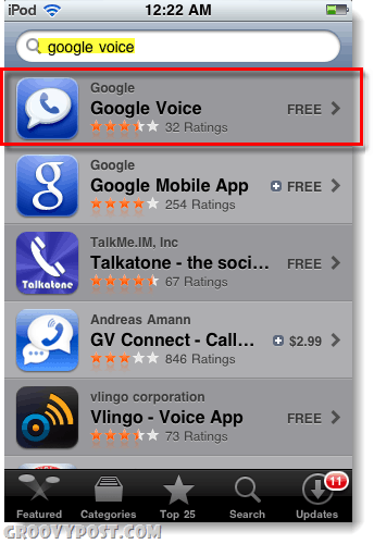 Google Voice u trgovini aplikacija za ipod ili ipad