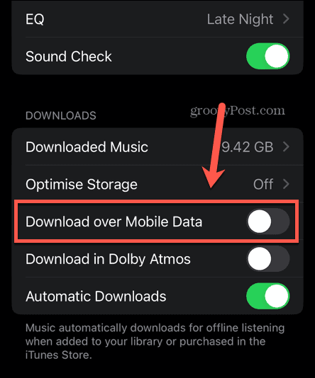Apple Music mobilni podaci isključeni