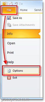 Opcije datoteke u programu Outlook 2010