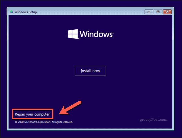 Zaslon instalacijskog programa Windows 10