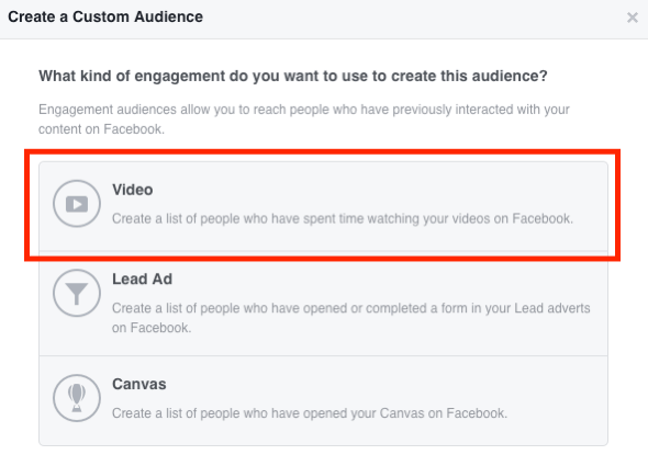 Odaberite Video za svoju prilagođenu video publiku na Facebooku.