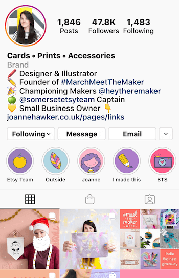 primjer biografije poslovnog računa Instagrama s emojijima