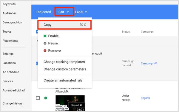 Google Adwords kopira i lijepi grupe oglasa