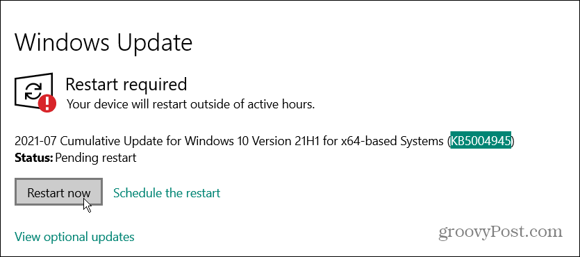ponovno pokrenite hitno ažuriranje sustava Windows 10