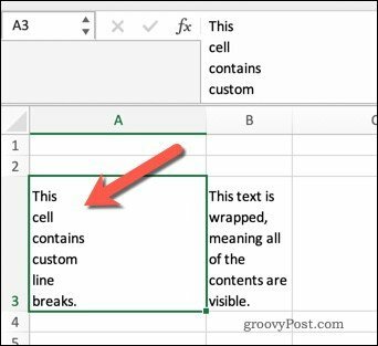 Omotavanje teksta u Excelu pomoću prijeloma linija.