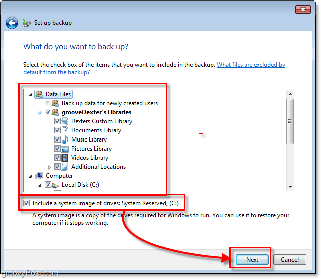 Sigurnosna kopija sustava Windows 7 - odaberite detaljno ono što želite stvoriti sigurnosnu kopiju
