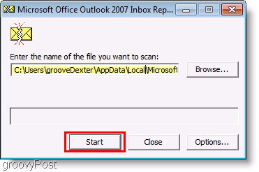Snimka zaslona - Outlook 2007 ScanPST datoteka za popravak
