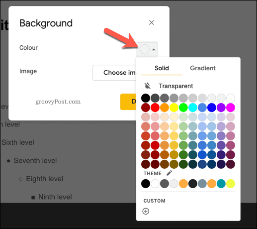 Dodavanje boje pozadine glavnom slajdu u Google prezentacijama