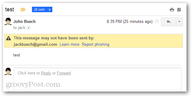 Ova poruka možda nije poslana pomoću phishing izvješća