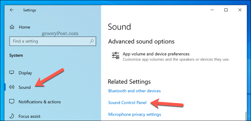 Otvorite upravljačku ploču zvuka u sustavu Windows 10