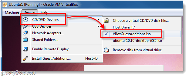 ubuntu dvd cd uređaj odaberite vboxguestadditions.iso