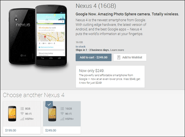 Google popust Nexus 4 Android pametni telefon na 199 dolara