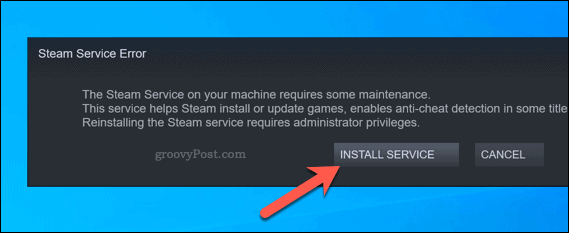 Pogreška usluge Steam pri ponovnoj instalaciji usluge