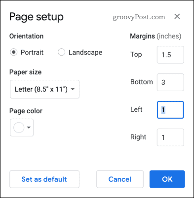 Postavljanje stranice u Google dokumentima