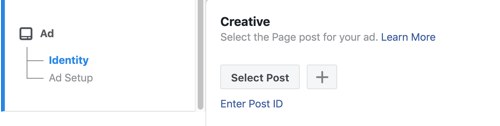 Facebook okvir za tokove oglasa koristeći postojeći post.