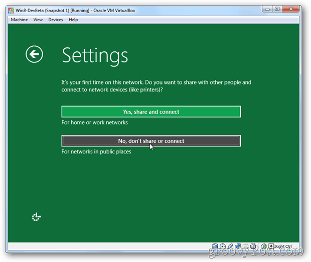 VirtualBox Windows 8 instalirati instalacijski program dijeli ili ne dijeli postavljanje?