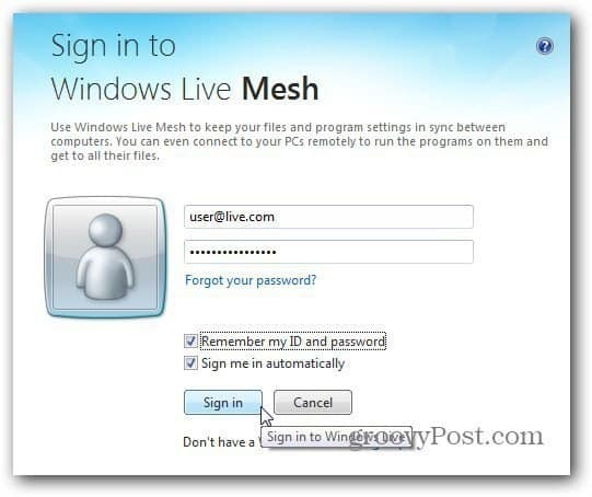 prijavite se u Windows Live