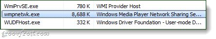 Windows Media Player mreža dijeljenje usluga u upravitelju zadataka