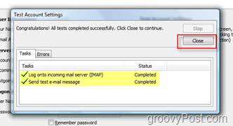 Testirajte postavke GMAIL IMAP računa u programu Outlook 2007