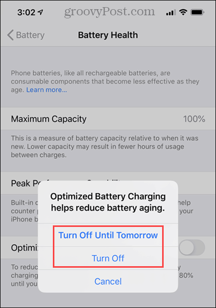 Isključite opcije za optimizirano punjenje baterije na iPhoneu