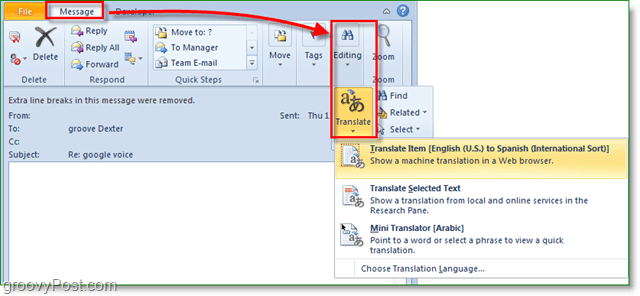 u Outlooku gumb za prijevod nalazi se na drugom mjestu gdje je?