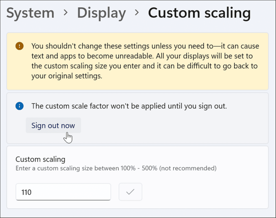 odjavite se prilagodite postavke skale zaslona na Windows 11