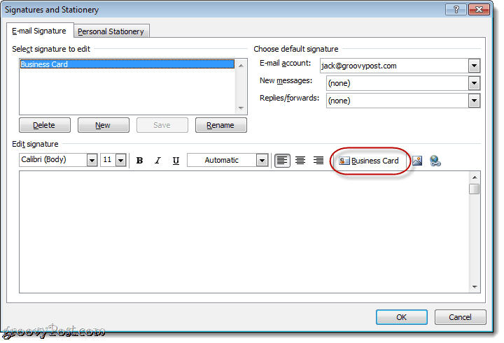 Priložite posjetnicu u Outlook 2010 potpisu e-pošte