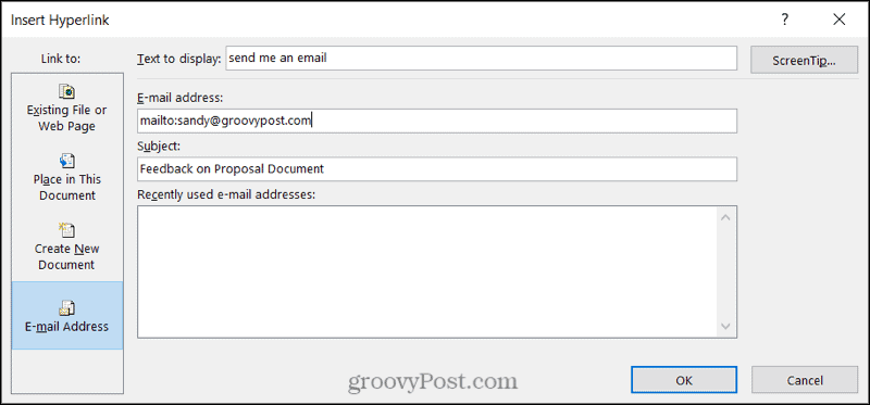 Veza na e-poštu u programu Word u sustavu Windows