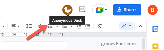 Primjer anonimnog korisnika u dokumentu Google dokumenata.