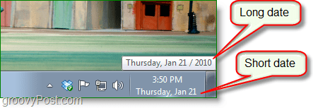 Snimak zaslona za Windows 7 - dugi datum vs. kratki datum