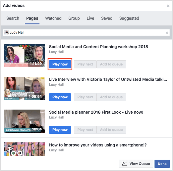 Kliknite Reprodukuj sada da biste započeli reprodukciju videozapisa tijekom zabave na Facebooku.