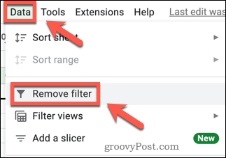 Uklanjanje filtra u Google tablicama