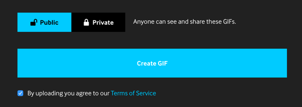 Postavite svoj GIF na Javni ako ga želite podijeliti na svojim kanalima na društvenim mrežama.