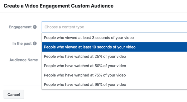 Kako promovirati svoj događaj uživo na Facebooku, korak 9, stvorite kampanju za video angažman ljudi koji su pogledali najmanje 10 sekundi vašeg videozapisa