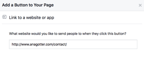 Završite s postavljanjem gumba CTA na Facebooku s vezama ili podacima za kontakt kako bi bio u potpunosti funkcionalan.