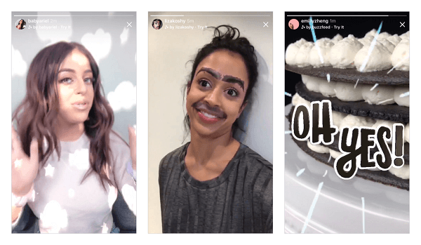Instagram je predstavio svoju prvu seriju novih efekata kamere koje su dizajnirali Ariana Grande, Buzzfeed, Liza Koshy, Baby Ariel i NBA u Instagram kameri, a uskoro planira donijeti još novih efekata.