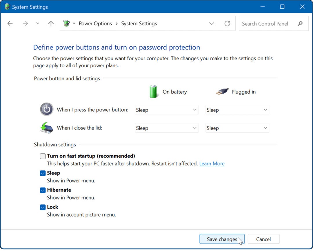 isključite brzo pokretanje Windows 11